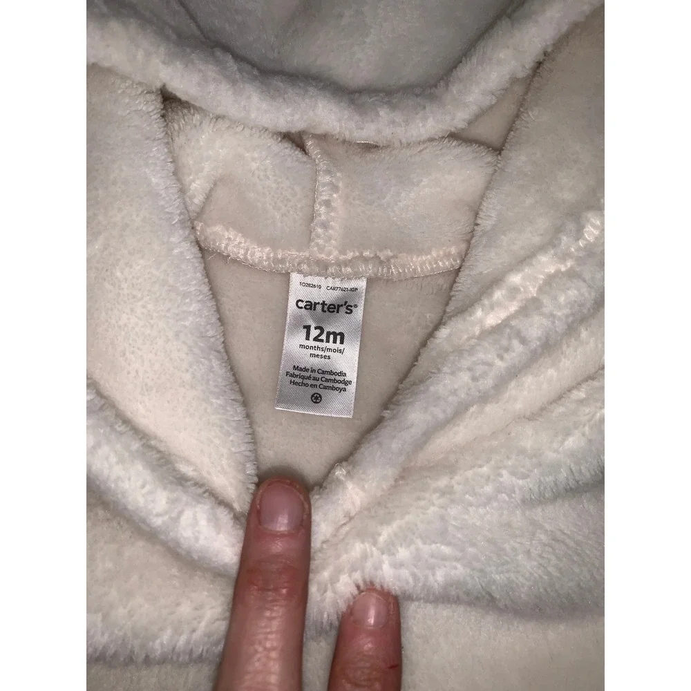 Carters Cream‎ Fuzzy Hoodie Soft Fleece Baby Size 12 Months Pockets